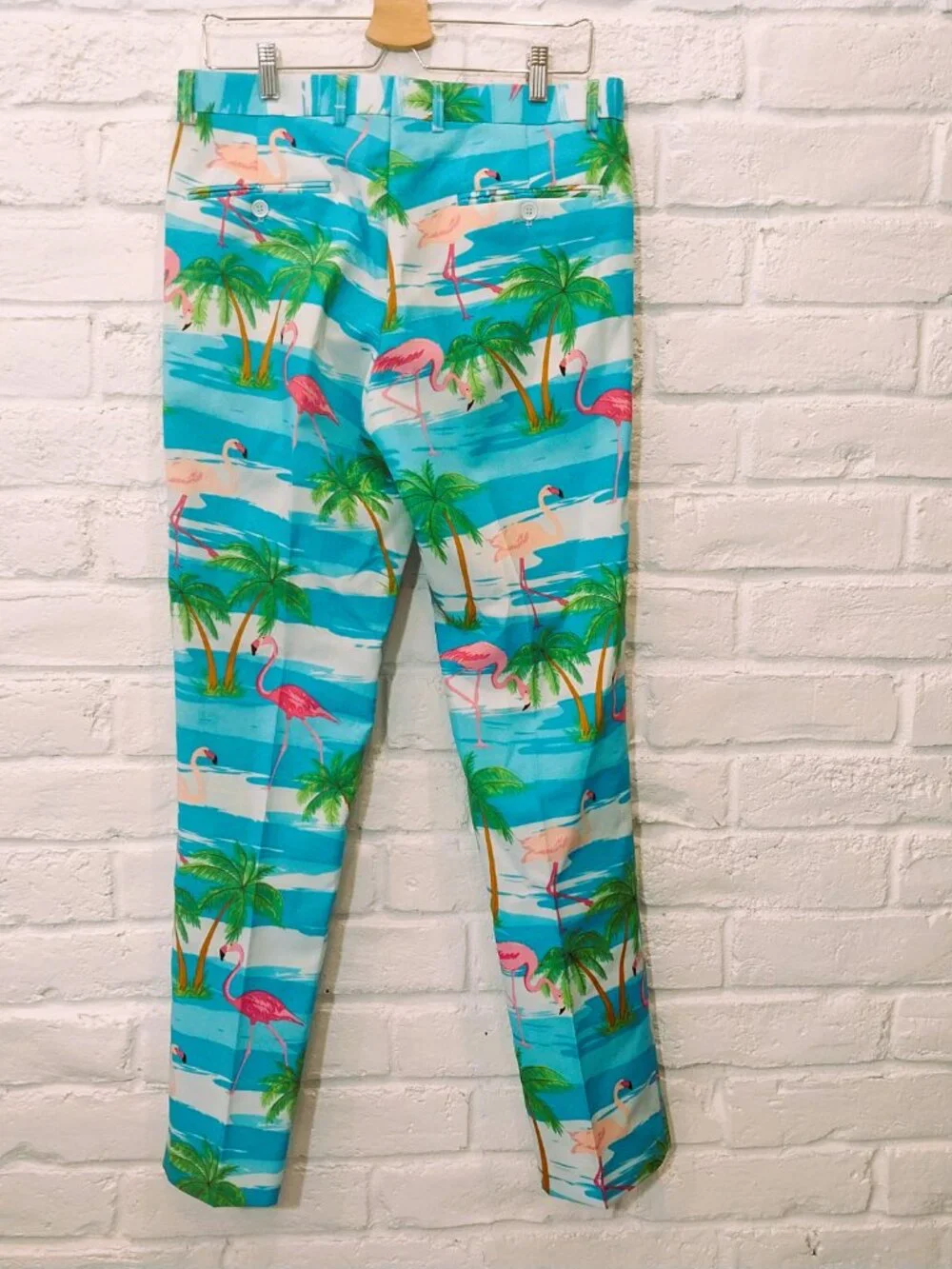 OppoSuits Mens 38 Jacket Pants Suit Tropical Flamingo Beach Party Blue Pink NEW.